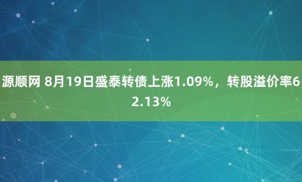 源顺网 8月19日盛泰转债上涨1.09%，转股溢价率62.13%