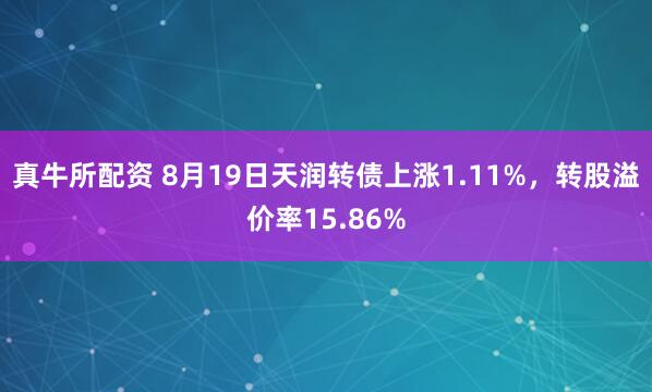 真牛所配资 8月19日天润转债上涨1.11%，转股溢价率15.86%